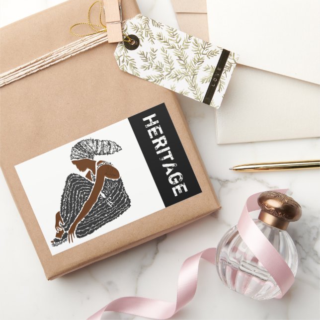 Pegatina Rectangular Mujer negra envuelta en cabeza patrimonio africano (Regalar)