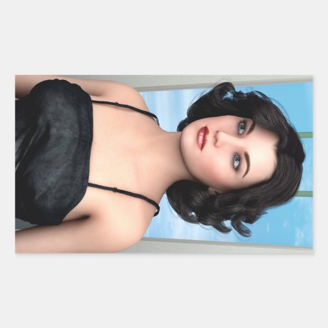 Pegatina Rectangular Mujer Vintage (Anverso)