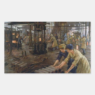Pegatina Rectangular Mujeres trabajando en una fábrica de municiones en