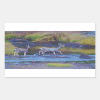 Pegatina Rectangular Mule Deer Doe y Fawn