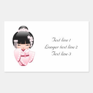 Pegatina Rectangular Muñeca blanca de Kokeshi del kimono - chica de