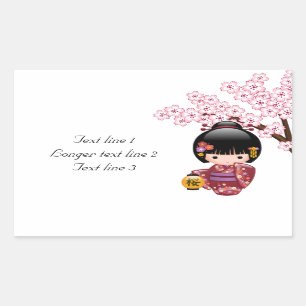 Pegatina Rectangular Muñeca Sakura Kokeshi - Chica Geisha japonés