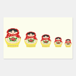 Pegatina Rectangular Muñecas nanidantes de matyoshka rusas rojas