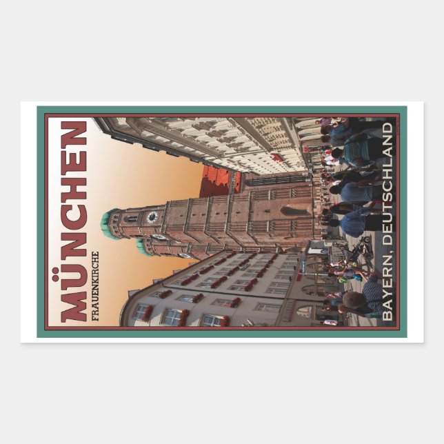 Pegatina Rectangular Múnich - Frauenkirche (Anverso)