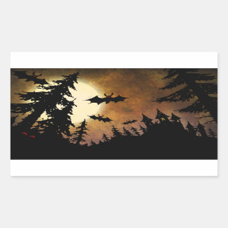 Pegatina Rectangular Murciélagos de Halloween, castillo y luna