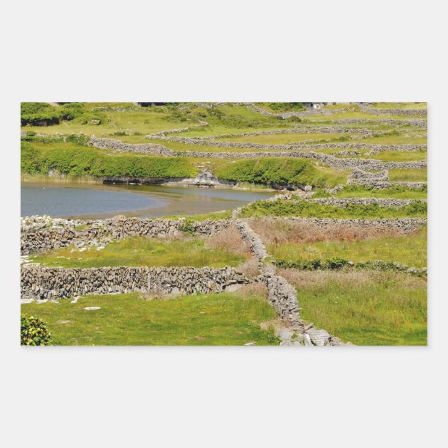 Pegatina Rectangular Muros de piedra de Irlanda (Anverso)