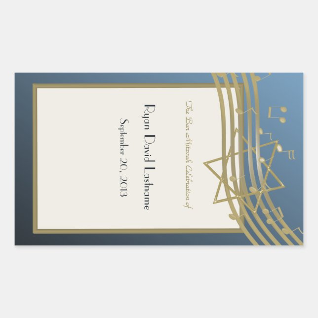 Pegatina Rectangular Music Bar Mitzvah (Anverso)