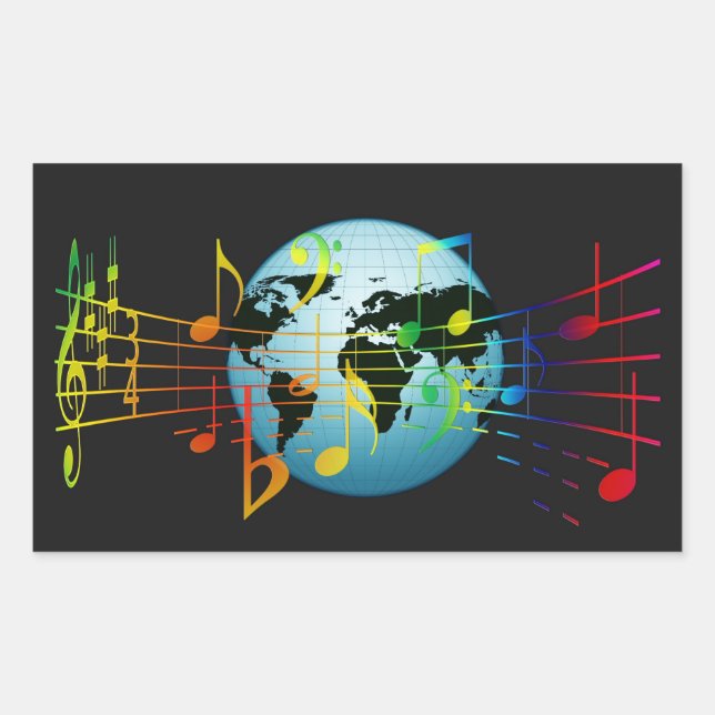 Pegatina Rectangular Música alrededor del mundo (Anverso)