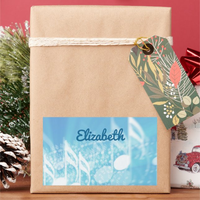 Pegatina Rectangular Música azul personalizada (Vacaciones)