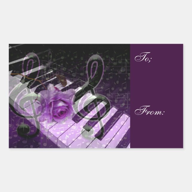 Pegatina Rectangular Música De Amor, Purle_ (Anverso)