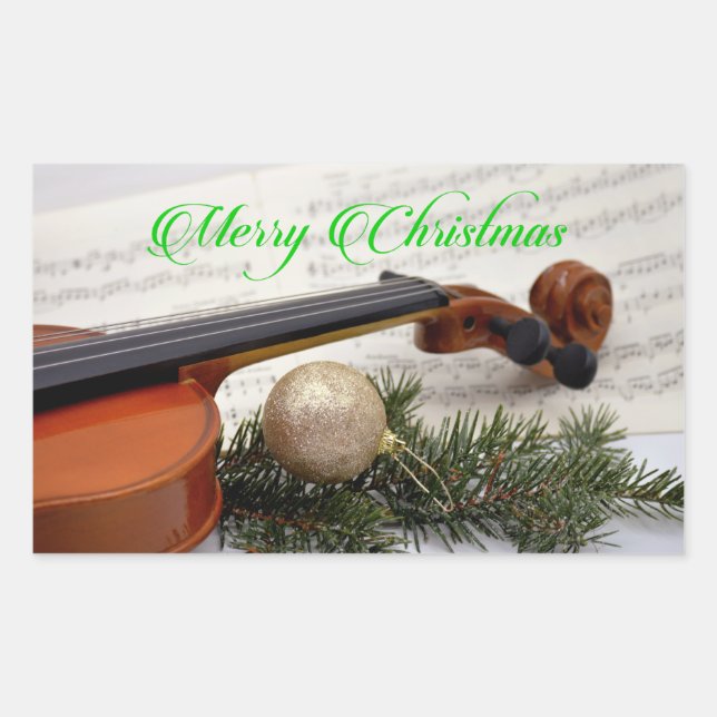 Pegatina Rectangular Música de Navidades de violín (Anverso)