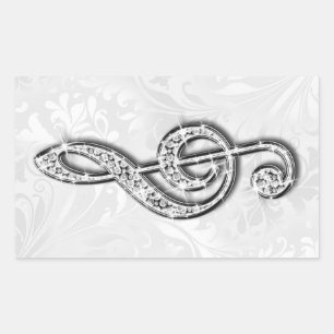 Pegatina Rectangular Música Nota Floral Damask Diamante Impreso