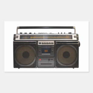Pegatina Rectangular música reproductor de cassette retro estéreo de ci