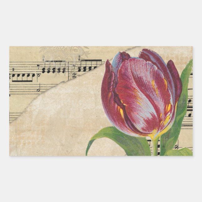 Pegatina Rectangular Música victoriana vintage Romance Tulips (Anverso)
