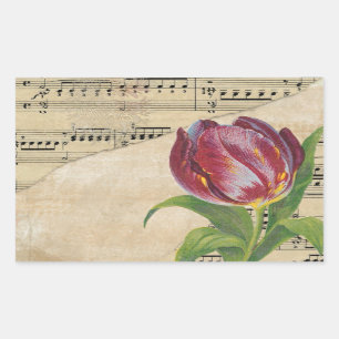 Pegatina Rectangular Música victoriana vintage Romance Tulips