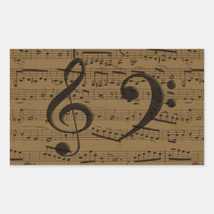 Pegatina Rectangular Musical Treble Clef Sheet Music Classic