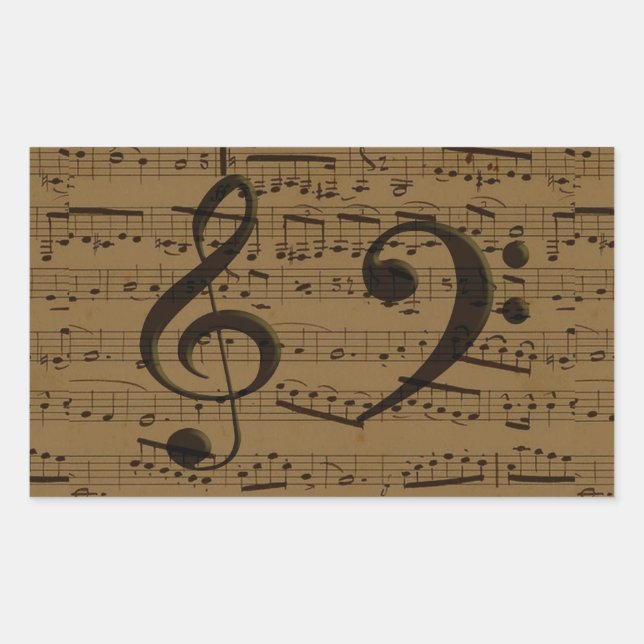 Pegatina Rectangular Musical Treble Clef Sheet Music Classic (Anverso)