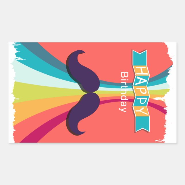 Pegatina Rectangular Mustache Feliz cumpleaños (Anverso)