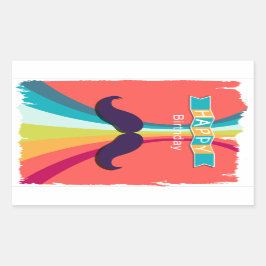 Pegatina Rectangular Mustache Feliz cumpleaños