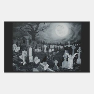 Pegatina Rectangular Nachts auf dem Friedhof - Engel mit Teufel