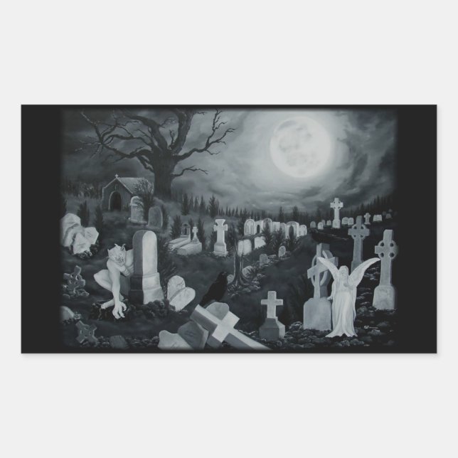Pegatina Rectangular Nachts auf dem Friedhof - Engel mit Teufel (Anverso)