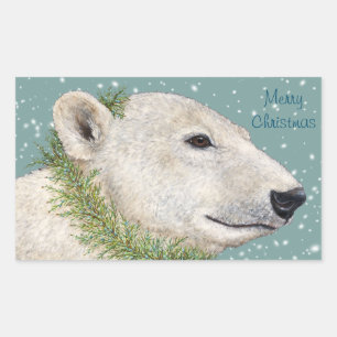 Pegatina Rectangular Nadia el oso polar pegatinas de Navidad