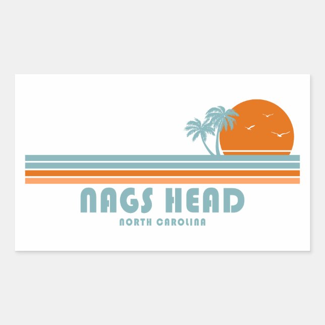 Pegatina Rectangular Nags Head North Carolina Sun Palm Trees (Anverso)