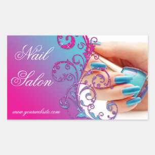 Pegatina Rectangular Nail Salon Technist Floral Damask Pink Blue