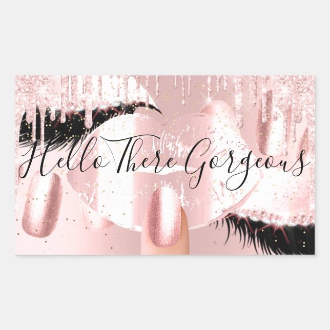 Pegatina Rectangular Nails Eyelashes Makeup Perforaciones Rosadas Hola  (Anverso)
