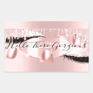 Pegatina Rectangular Nails Eyelashes Makeup Perforaciones Rosadas Hola