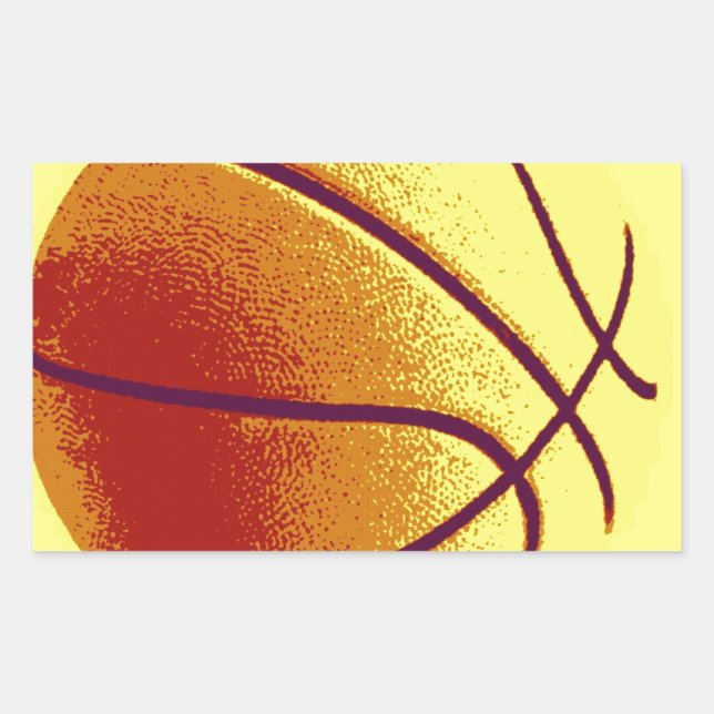 Pegatina Rectangular Naranja amarillo Pop Art Basketball (Anverso)