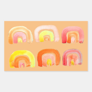 Pegatina Rectangular Naranja arco iris lindo arte retro