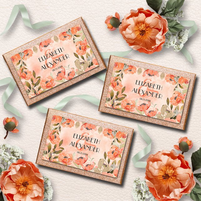 Pegatina Rectangular Naranja de acuarela Boda floral (Watercolor Orange Floral Wedding Rectangular Stickers 4.5" x 2.7")