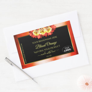 Pegatina Rectangular Naranja floral Marble rojo negro logotipo de etiqu