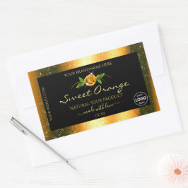 Pegatina Rectangular Naranja floral Purpurina Etiquetas negras de produ