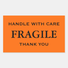 Pegatina Rectangular Naranja/Frágil negro. Manejar con cuidado. Gracias