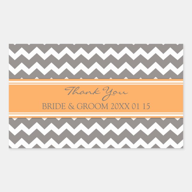 Pegatina Rectangular Naranja Gray Chevron Gracias Bolsas De Favor De La (Anverso)