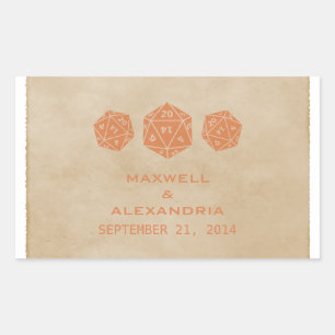 Pegatina Rectangular Naranja Grunge D20 Dice Pegatinas de Boda