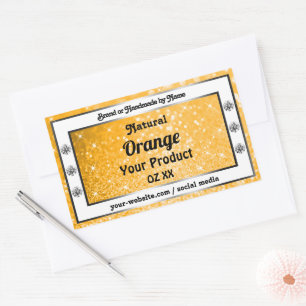 Pegatina Rectangular Naranja Luminoso Purpurina Esparkling Etiquetas de