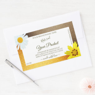 Pegatina Rectangular Naranja marrón floral Purpurina Etiquetas de produ