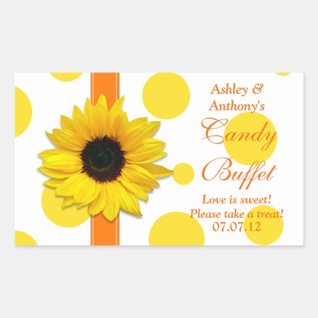 Pegatina Rectangular Naranja Yellow Sunflower Polka Dots Candy Buffet (Anverso)