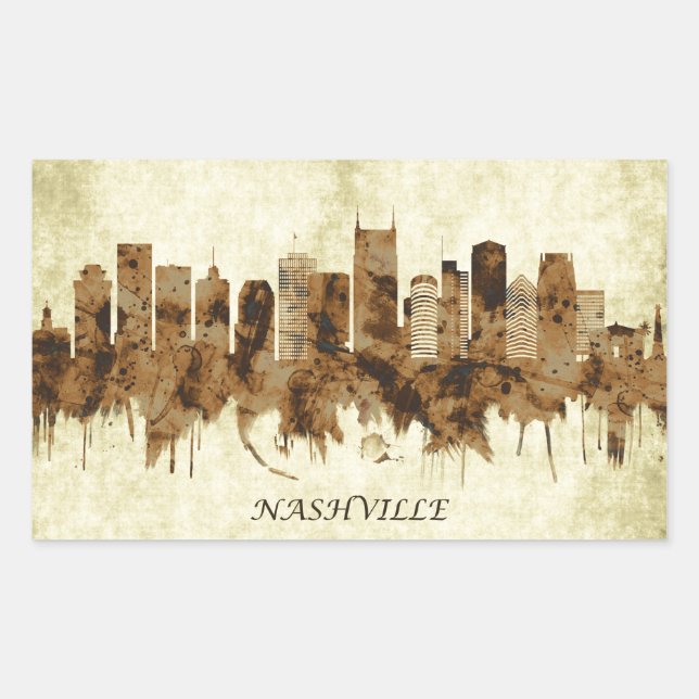 Pegatina Rectangular Nashville Tennessee Cityscape (Anverso)