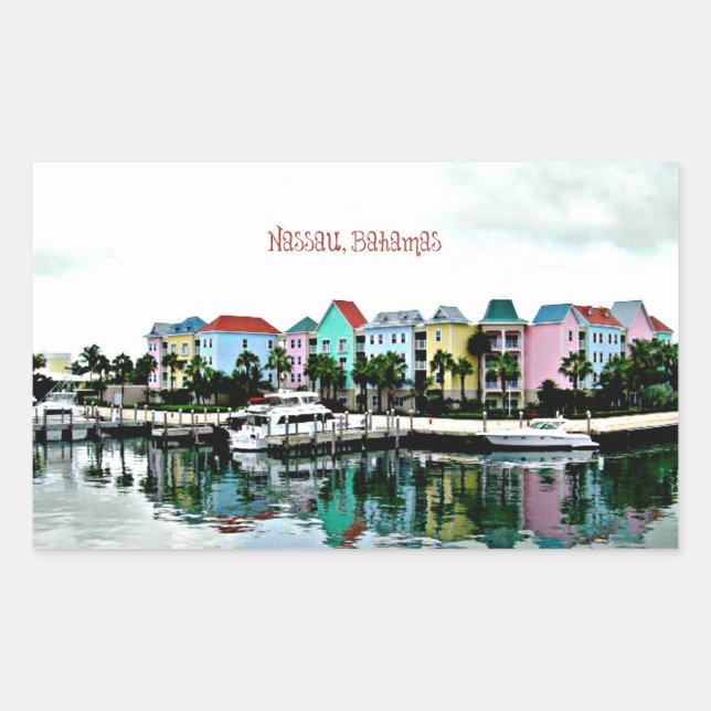 Pegatina Rectangular Nassau Bahamas (Anverso)
