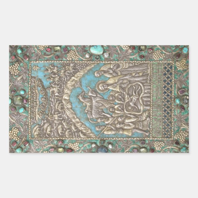 Pegatina Rectangular Natividad Escena Cristo Niño Sagrada Familia Ángel (Anverso)