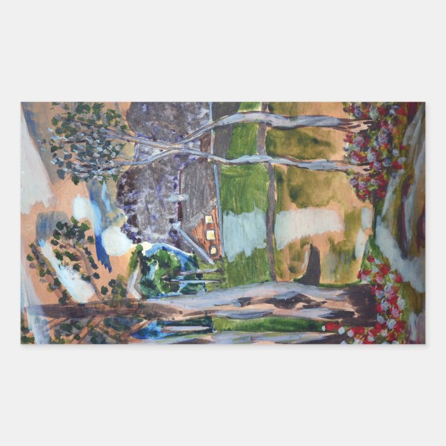 Pegatina Rectangular naturaleza de la casa natural de la pintura de acu (Anverso)