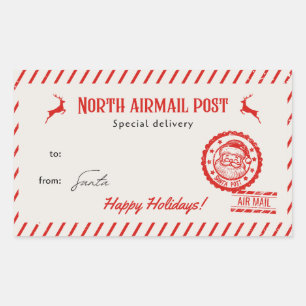 Pegatina Rectangular Navidad beige y roja ilustrada de Papá Noel