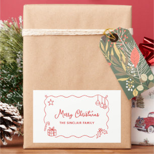 Pegatina Rectangular Navidad Caprichosa Garabato Dibujado a Mano Minima