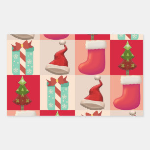 PEGATINA RECTANGULAR NAVIDAD COLORIDA PRESENTA ÁRBOL DE ARENA SANTA