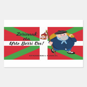 Pegatina Rectangular Navidad de encargo que saluda, Olentzero +