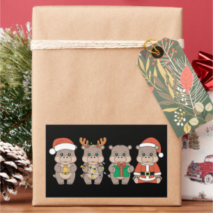 Pegatina Rectangular Navidad de Moo Deng hipopótamo bebé